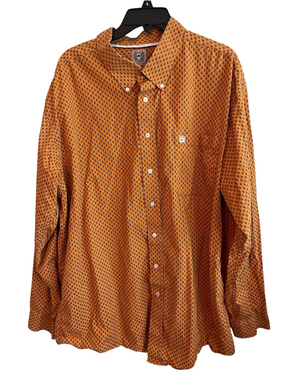 Cinch Button Down Western Shirt XXL Orange Geometric Print Long Sleeve
